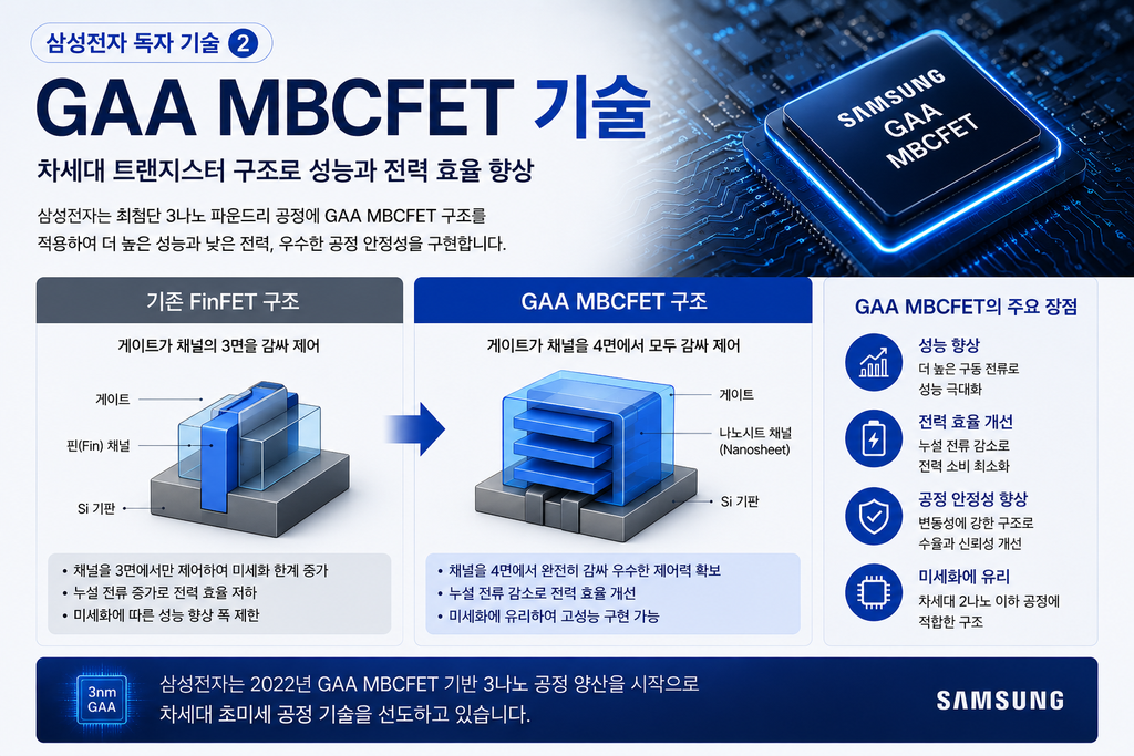 삼성전자 반도체 GAA MBCFET 기술과 FinFET 구조 차이