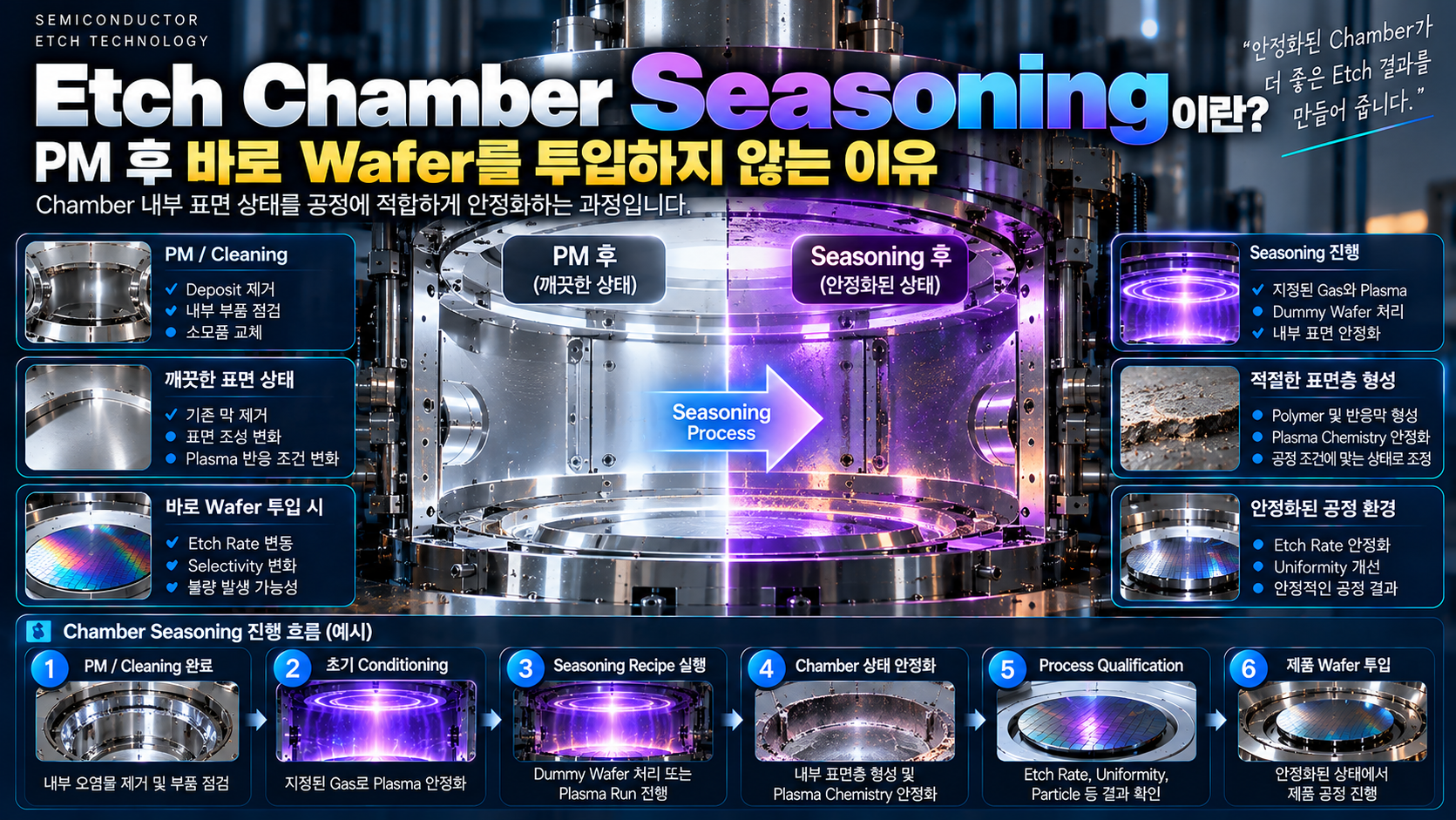 Etch Chamber Seasoning 원리와 PM 이후 Wafer 투입 전 공정 안정화 과정