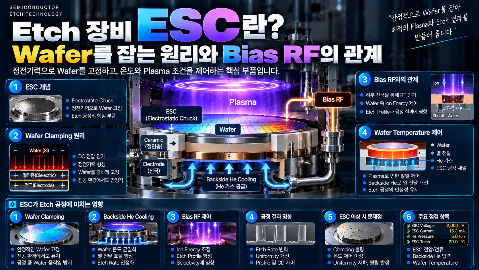 Etch 장비 ESC 원리와 Wafer Clamping 및 Bias RF 관계