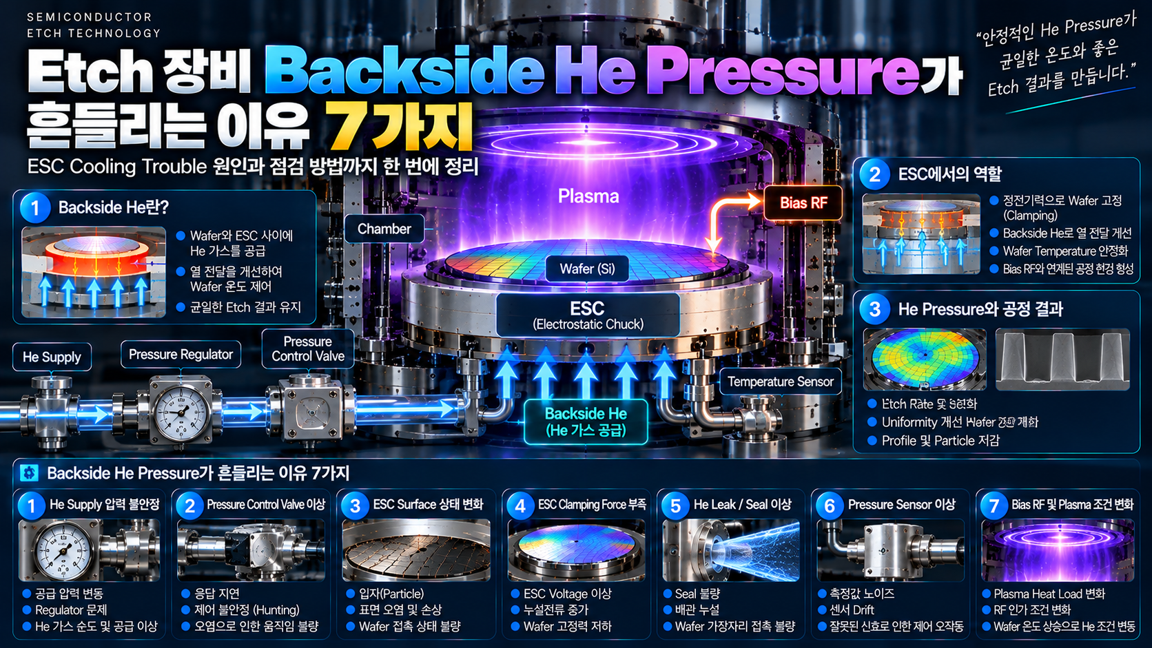 Etch 장비 Backside He Pressure 불안정 원인과 ESC Cooling 구조