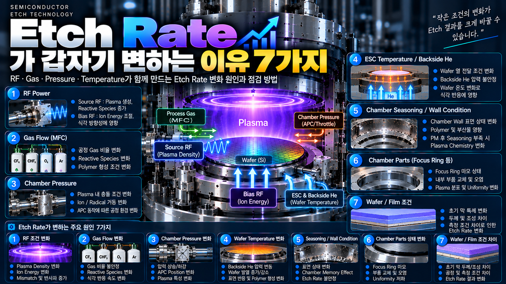 Etch Rate가 변하는 이유 7가지와 RF Gas Pressure Temperature 관계